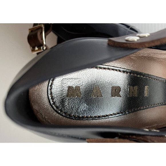 Marni Navy Blue Rubber Mary Jane Pumps Heels W/ Brown Strap Size 7 (US) 37 (IT) - Picture 10 of 11